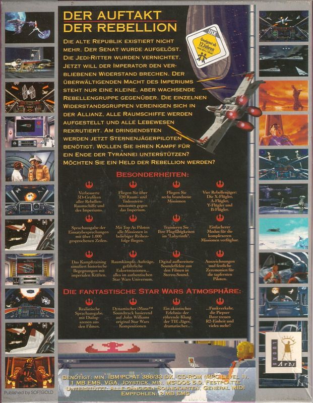 Back Cover for Star Wars: X-Wing - Collector's CD-ROM (DOS) (1st German release (game in English, manual in German))