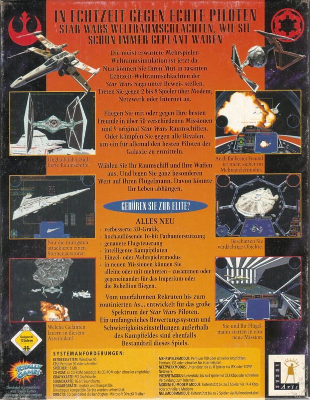 Back Cover for Star Wars: X-Wing Vs. TIE Fighter (Windows) (2nd German Release (Complete German))