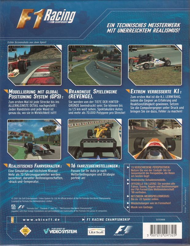 Back Cover for F1 Racing Championship (Windows)