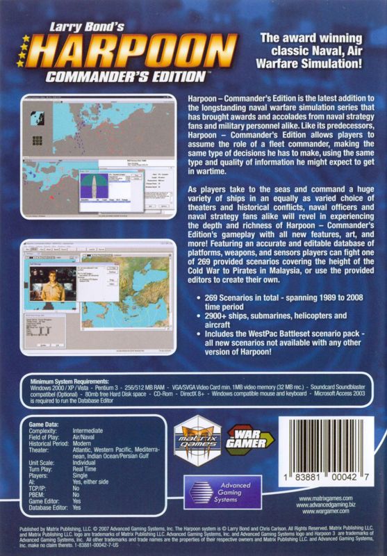 Back Cover for Larry Bond's Harpoon: Commander's Edition (Windows)