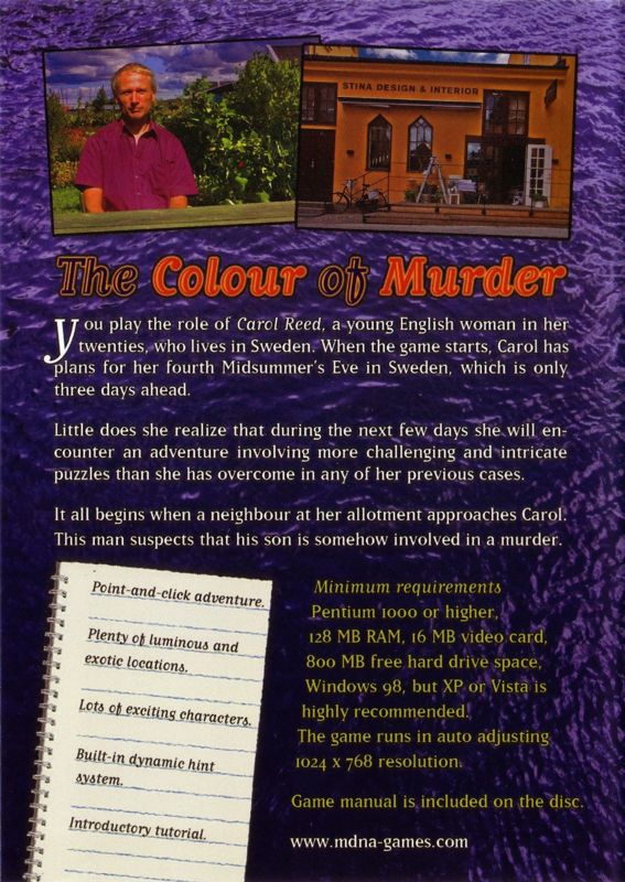 Back Cover for The Colour of Murder (Windows)