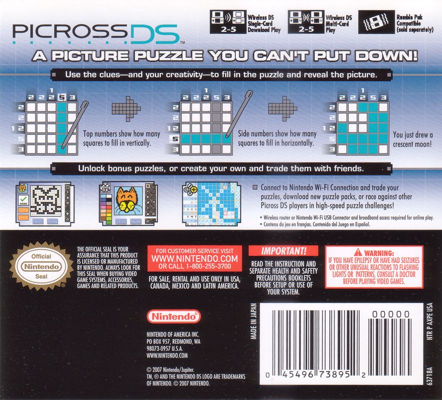 Back Cover for Picross DS (Nintendo DS)