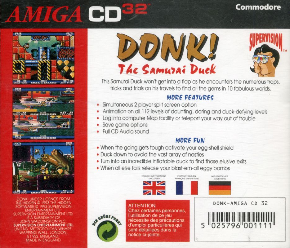 Back Cover for Donk! The Samurai Duck (Amiga CD32)