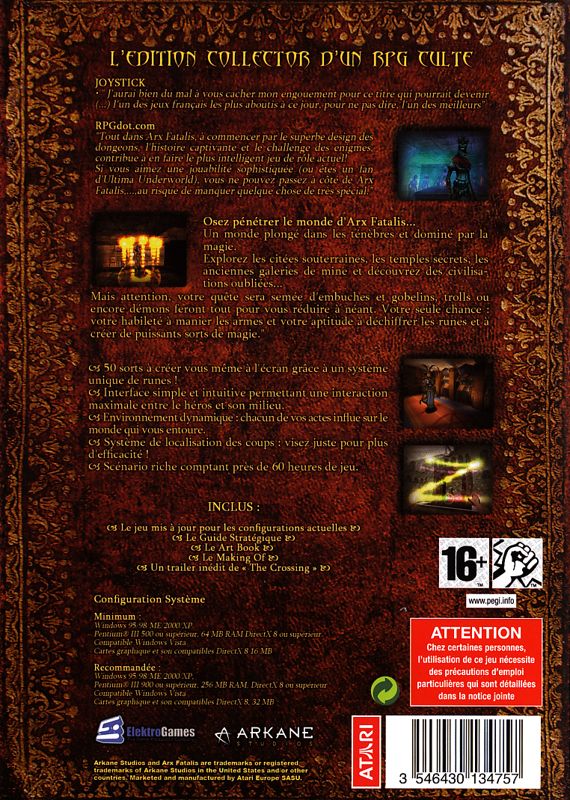 Back Cover for Arx Fatalis (Collector Edition) (Windows)