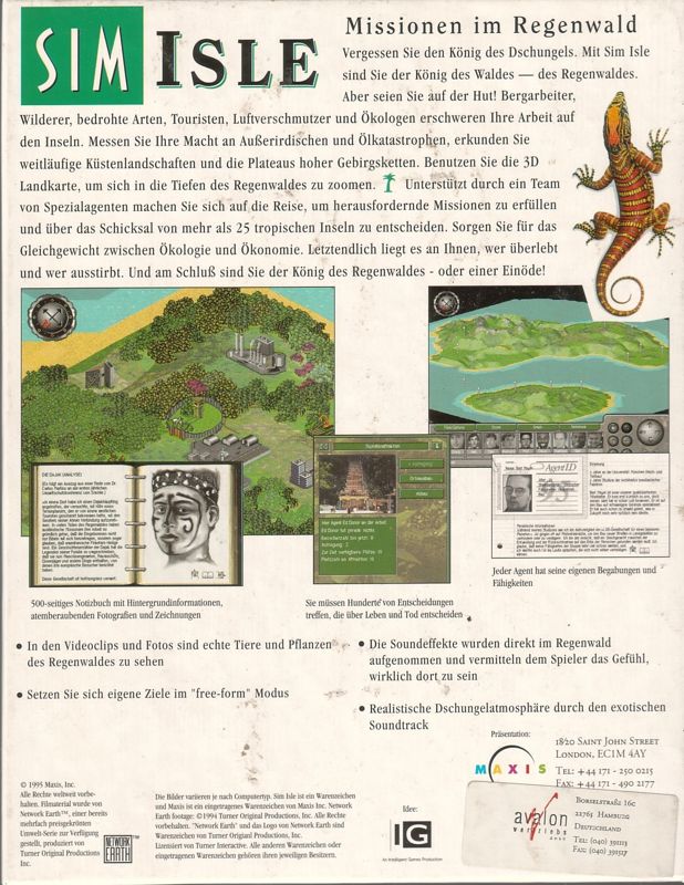 Back Cover for SimIsle: Missions in the Rainforest (DOS and Windows)
