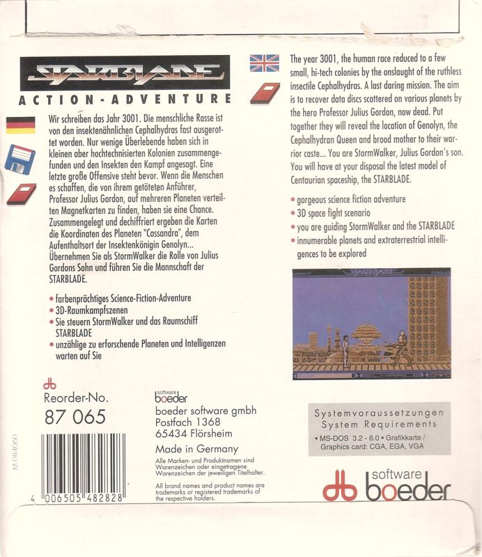 Back Cover for StarBlade (DOS) (Budget Release boeder BitStar)