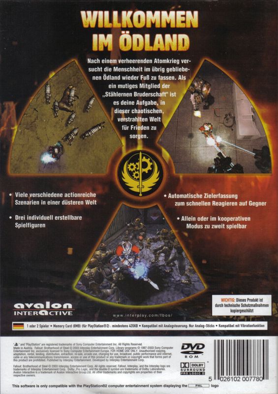 Back Cover for Fallout: Brotherhood of Steel (PlayStation 2)