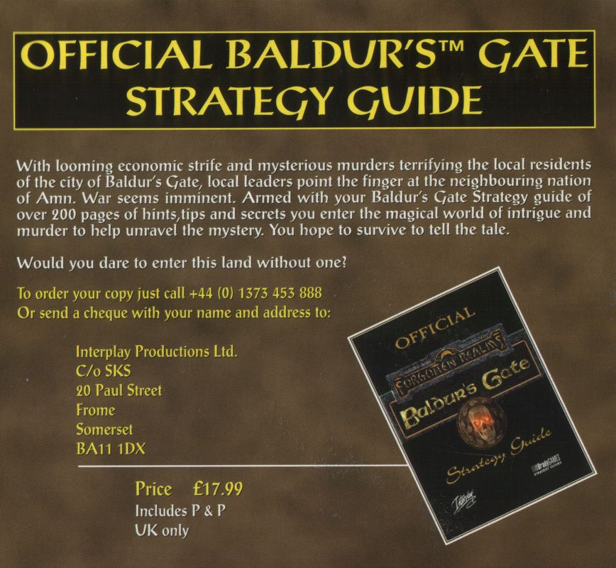 Other for Baldur's Gate (Windows) (CD-ROM version): Cardboard Case - Inside