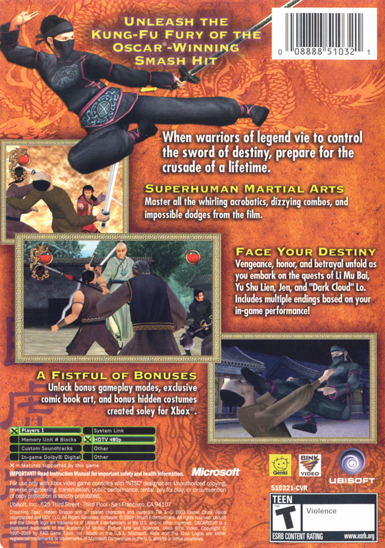 Back Cover for Crouching Tiger Hidden Dragon (Xbox)