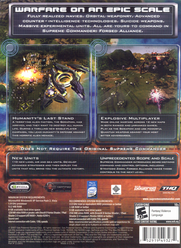 Back Cover for Supreme Commander: Forged Alliance (Windows)