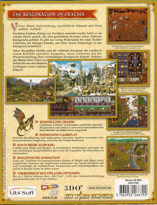 Back Cover for Heroes of Might and Magic III: The Restoration of Erathia (Windows)