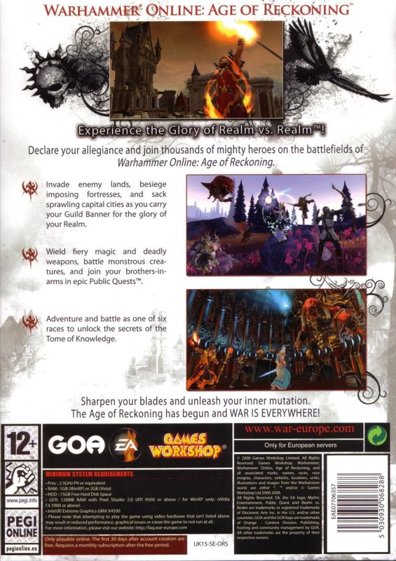 Back Cover for Warhammer Online: Age of Reckoning (Windows)