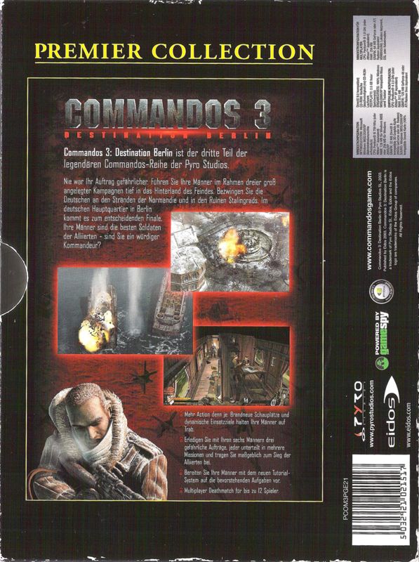 Back Cover for Commandos 3: Destination Berlin (Windows) (Premier Collection release)