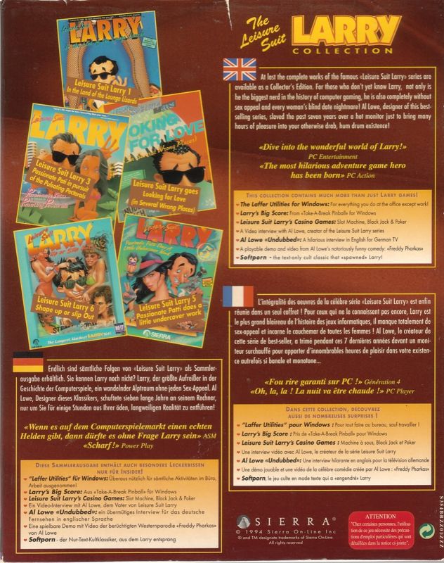 Back Cover for Leisure Suit Larry: Collection Series (DOS and Windows)