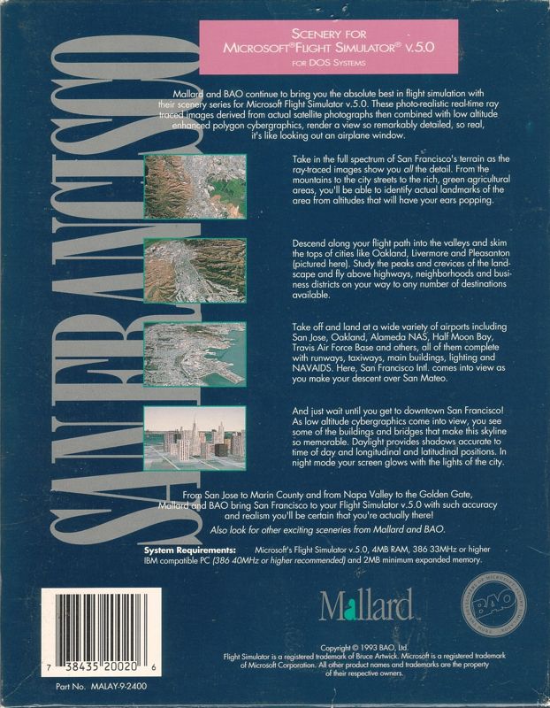 Back Cover for San Francisco: Scenery for Microsoft Flight Simulator v.5.0 (DOS)