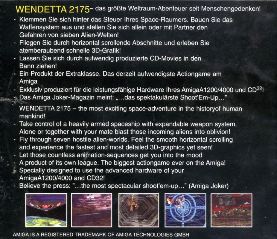 Back Cover for Wendetta 2175 (Amiga and Amiga CD32)