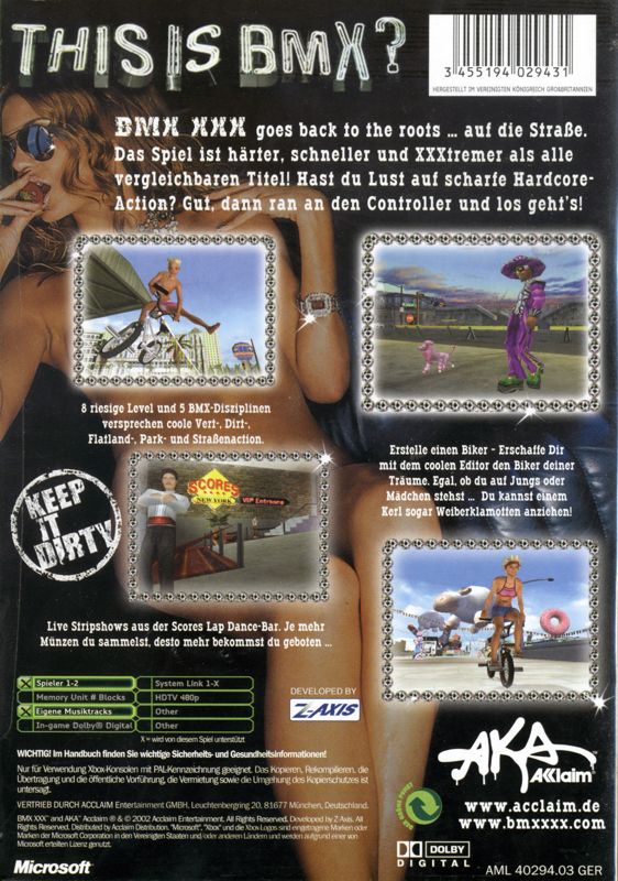 Back Cover for BMX XXX (Xbox)