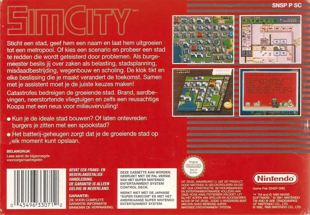 Back Cover for SimCity (SNES) (Nintendo Classics release)