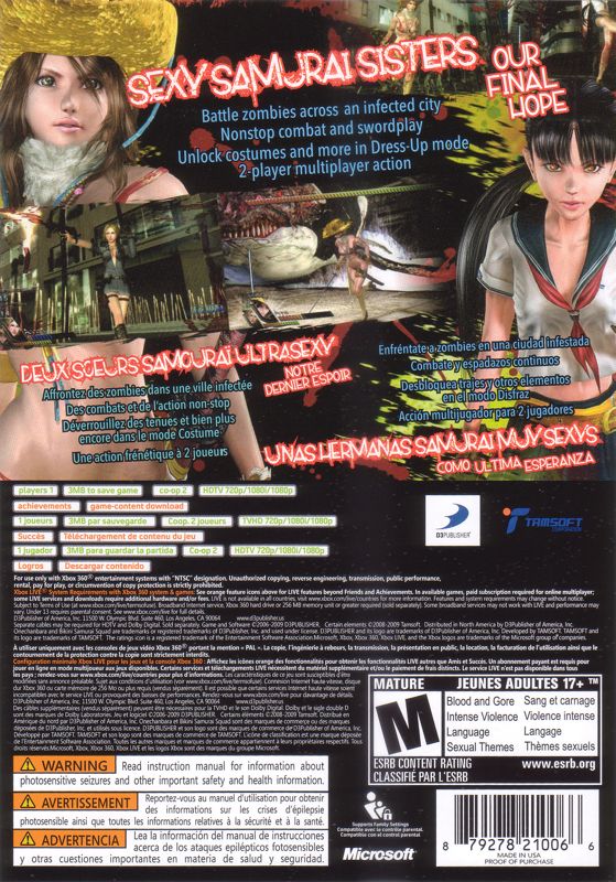 Back Cover for Onechanbara: Bikini Samurai Squad (Xbox 360)