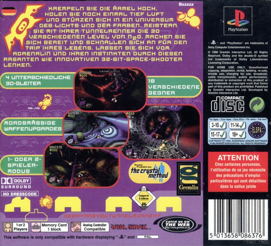 Back Cover for N2O Nitrous Oxide (PlayStation)