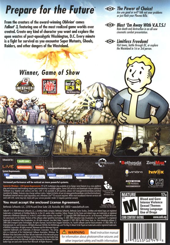 Other for Fallout 3 (Collector's Edition) (Windows): Game Keep Case - Back