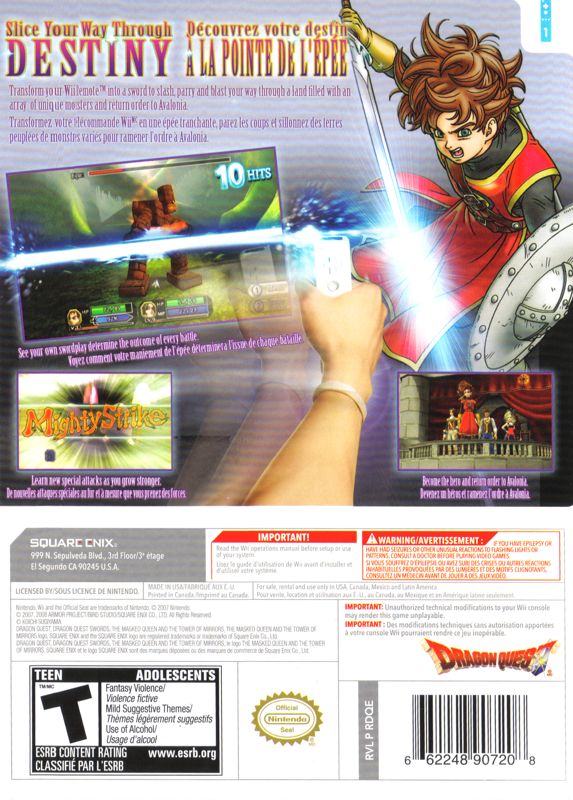 Back Cover for Dragon Quest Swords: The Masked Queen and the Tower of Mirrors (Wii)