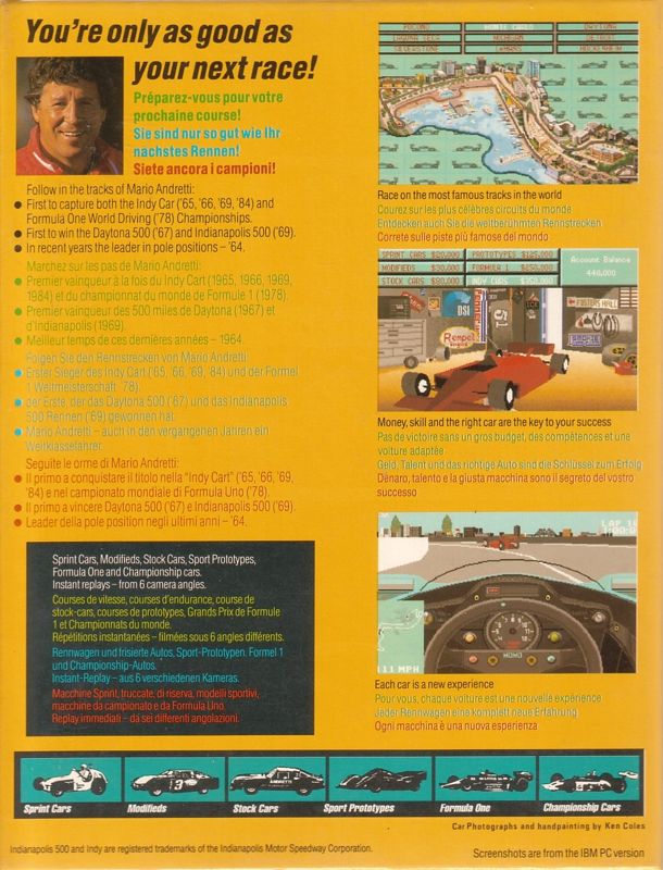 Back Cover for Mario Andretti's Racing Challenge (DOS)