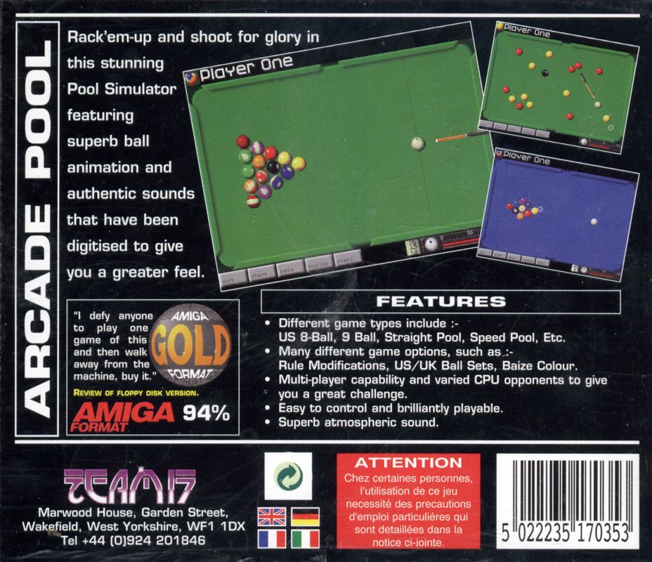 Other for Arcade Pool (Amiga CD32): Jewel Case - Back