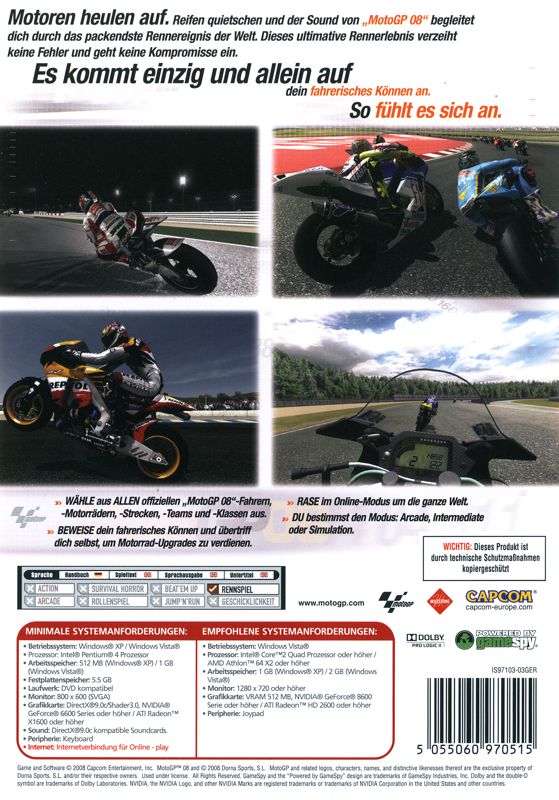 Back Cover for MotoGP 08 (Windows)