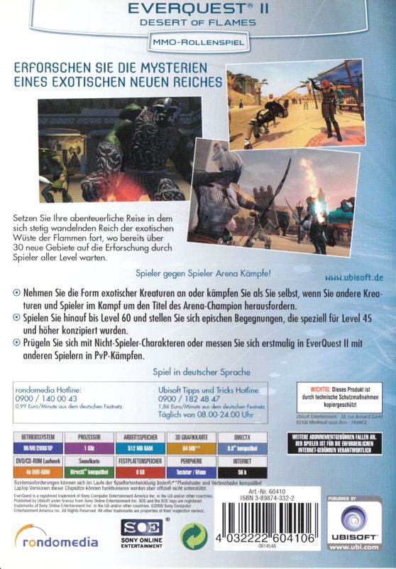 Back Cover for EverQuest II: Desert of Flames (Windows) (Ubisoft eXclusive release)