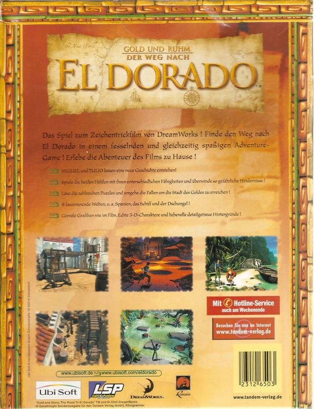 Back Cover for Gold and Glory: The Road to El Dorado (Windows) (Tandem Verlag release)