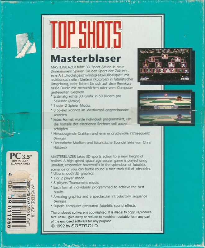 Back Cover for Masterblazer (DOS) (Top Shots budget release)