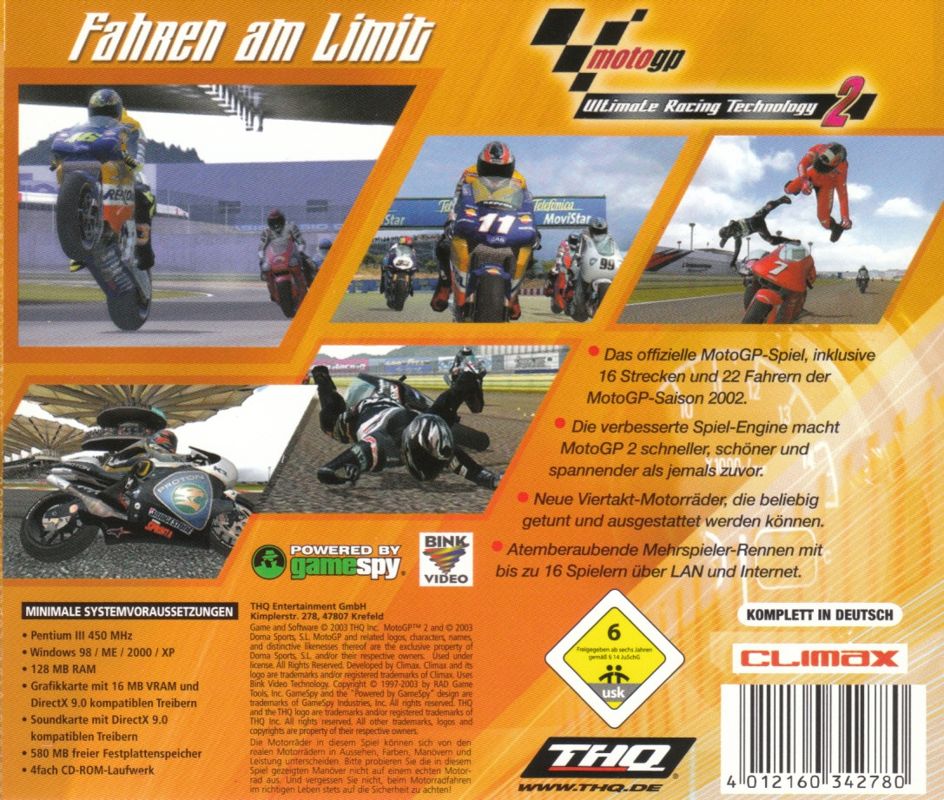 Back Cover for MotoGP 2 (Windows) (Software Pyramide release)