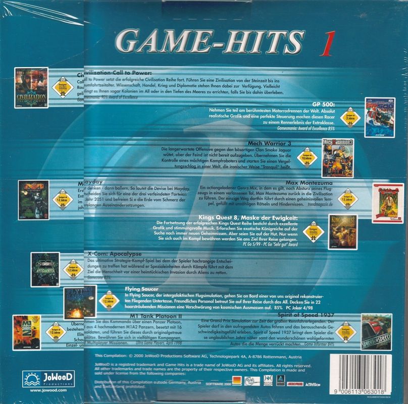 Back Cover for Game-Hits 1 (DOS and Windows)