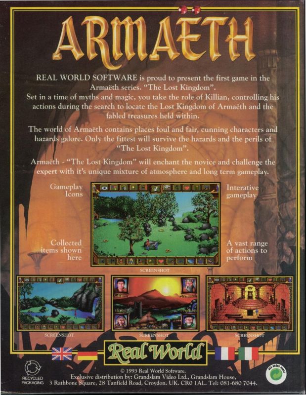 Back Cover for Armaëth: The Lost Kingdom (DOS) (3.5" floppy disk version)