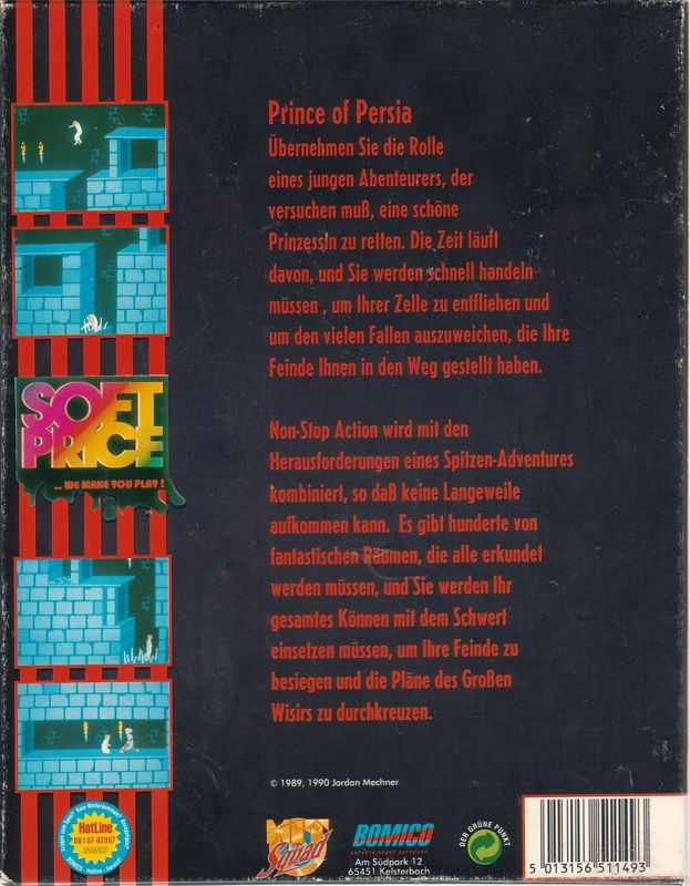 Back Cover for Prince of Persia (DOS) (Soft Price budget release )