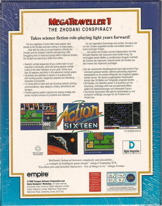 Back Cover for MegaTraveller 1: The Zhodani Conspiracy (DOS) (3.5" Disk Budget Release Action Sixteen)