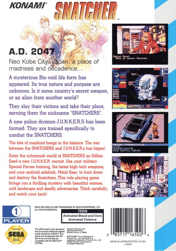 Back Cover for Snatcher (SEGA CD)