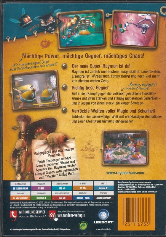 Back Cover for Rayman 3: Hoodlum Havoc (Windows) (Tandem-Verlag release)
