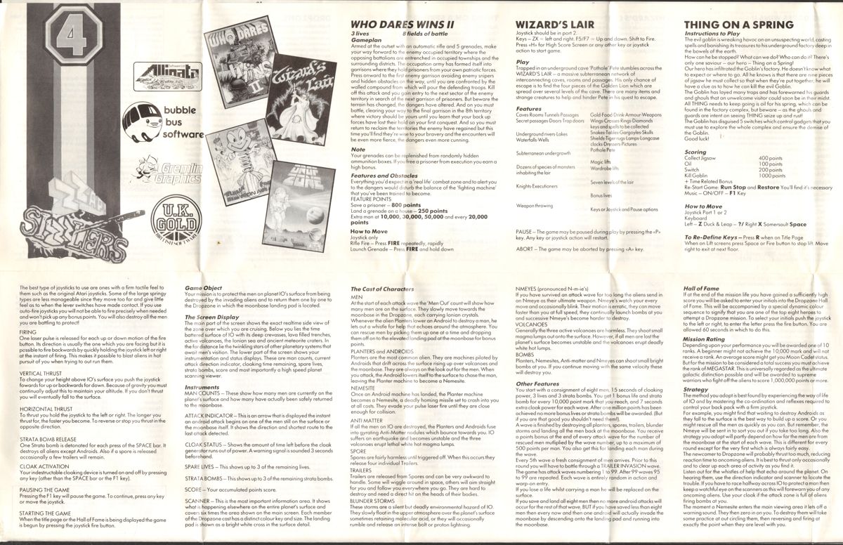 Manual for 4 Zzap! Sizzlers (Commodore 64)