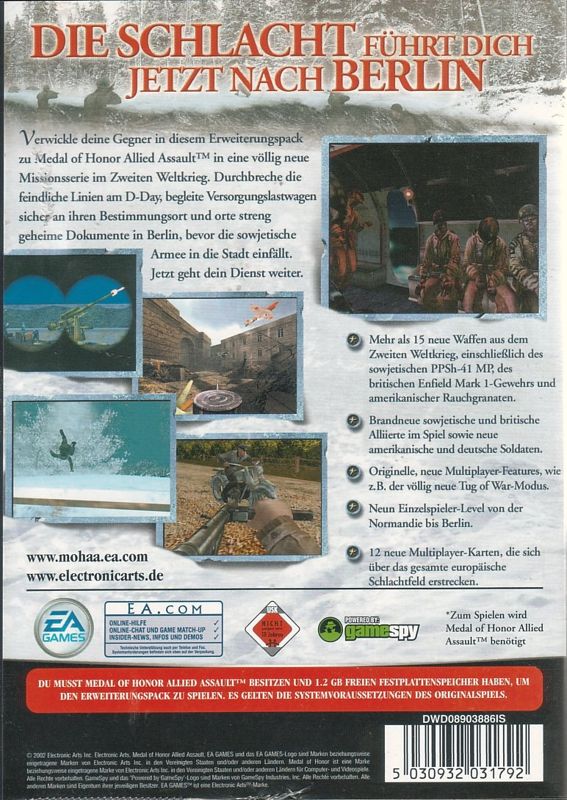 Back Cover for Medal of Honor: Allied Assault - Spearhead (Windows)