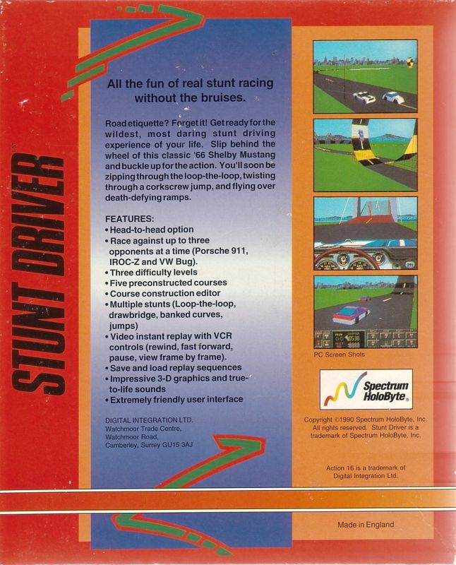 Back Cover for Stunt Driver (DOS) (Action Sixteen release- 3.5" Disk)