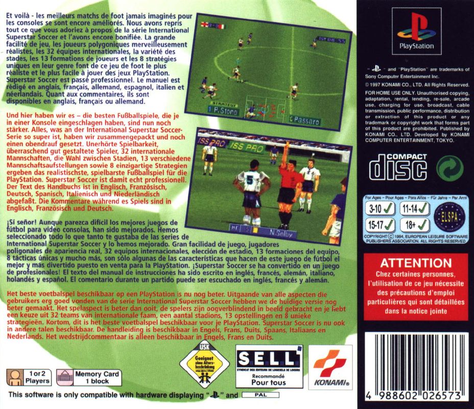 Back Cover for Goal Storm '97 (PlayStation) (Alternate print release)