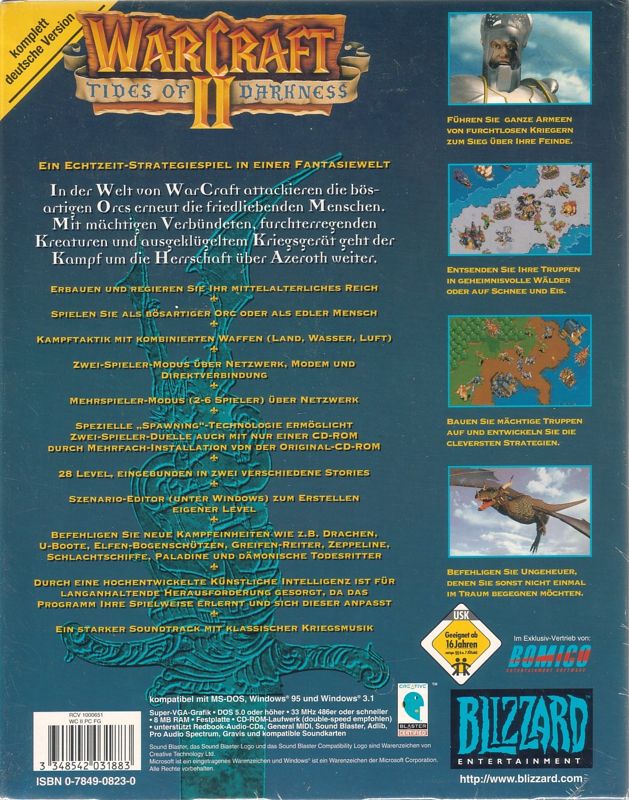 Back Cover for WarCraft II: Tides of Darkness (DOS) (Soft Price release)