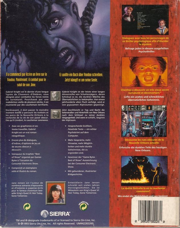 Back Cover for Gabriel Knight: Sins of the Fathers (DOS) (Komplett Deutsche Version)