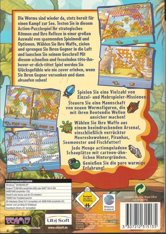 Back Cover for Worms Blast (Windows)