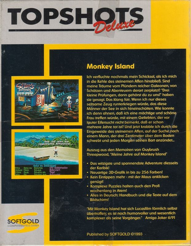Back Cover for The Secret of Monkey Island (DOS) (Top Shots Deluxe 3.5"-Disk Budget Release )