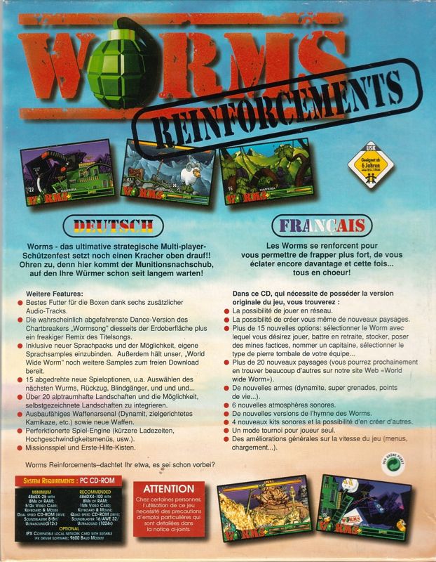 Back Cover for Worms: Reinforcements (DOS)