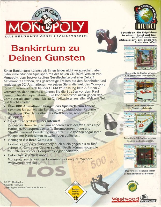 Back Cover for Monopoly (Windows and Windows 3.x) (2001 Infogrames re-release)
