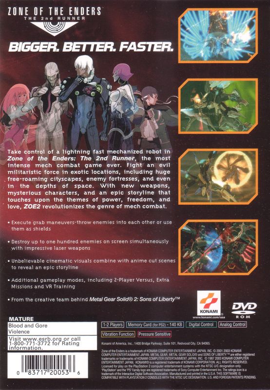 Back Cover for Zone of the Enders: The 2nd Runner (PlayStation 2)